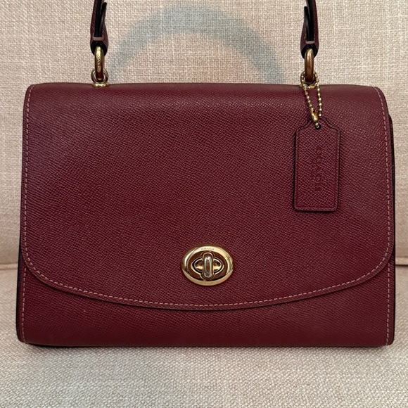 Burgundy Coach Tilly Top Handle Leather Satchel F76618 - Picture 2 of 12